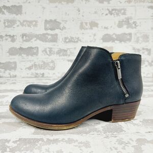 Lucky Brand Burklee Black Leather Side Zip Block Heel Ankle Bootie C551